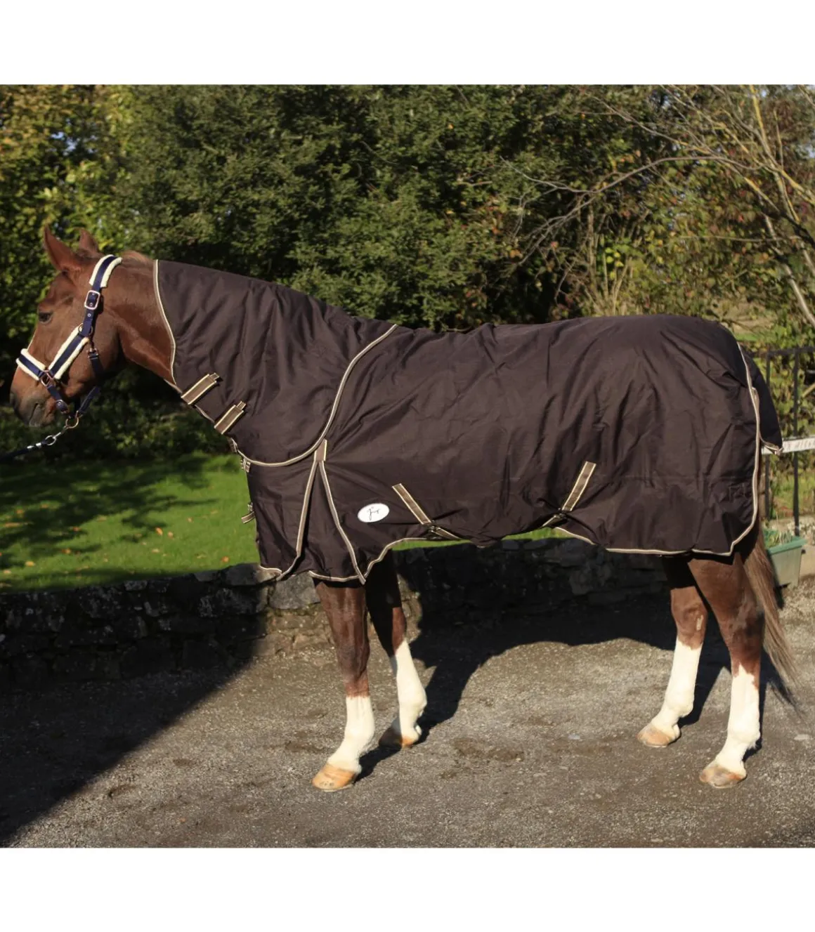 Couverture shetland imperméable 600d 200gr avec encolure amovible brun/beige - JMR